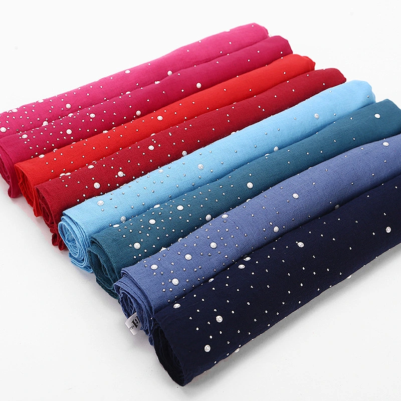 Fashionable Candy-colored Hot Rhinestone Porcelain Oversized Cotton Starry muslim scarves plain hijab scarf cotton