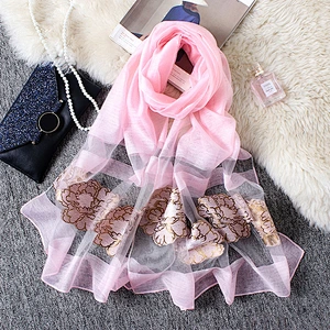 The new wild ladies long yarn jacquard scarf solid color embroidery scarf sunscreen beach towel shawl