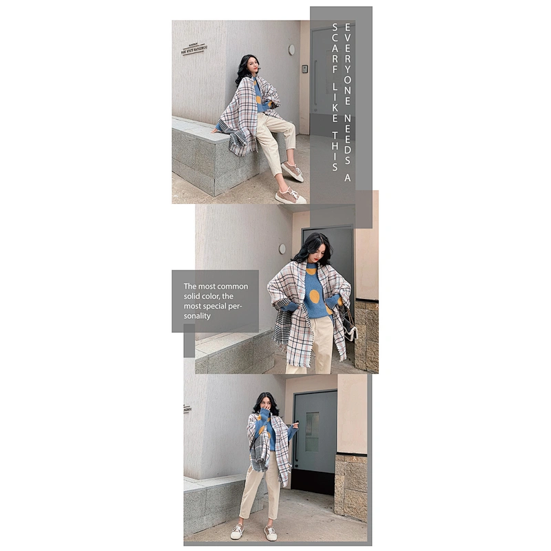 New Cashmere Scarf Shawl Female Factory Direct Europe Black Pink Plaid Double-Sided Scarves