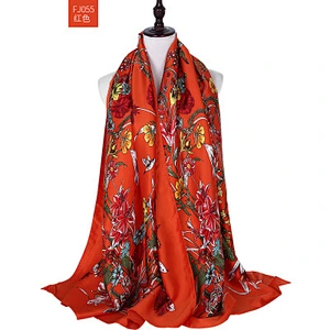 Spring new classic flower pattern printed silk ladies fashion scarf beach shawl for women