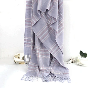 New Style Solid Lattice Stripes Alternation Long Scarf Wool Korean Design Winter Cashmere Shawl