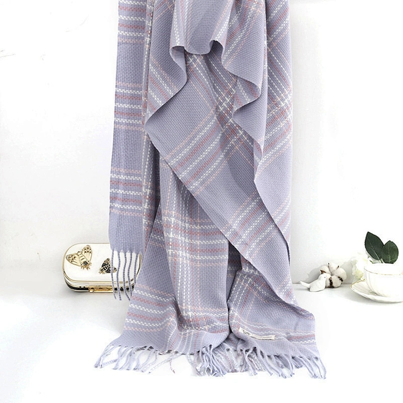 New Style Solid Lattice Stripes Alternation Long Scarf Wool Korean Design Winter Cashmere Shawl