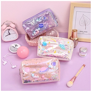 Cute Large Capacity Planet Quicksand Cosmetic Bag Girl Women Portable Small Travel Bag