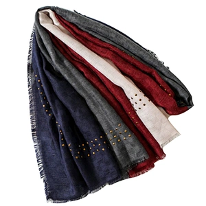 American and European style classic cotton and linen scarf matching color hand-pressed drill lady's scarf