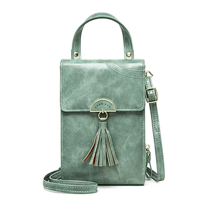 2020 Fashion Ladies Tassel Oil Wax Leather Crossbody Bag All-Match One Shoulder Mobile Phone Bag