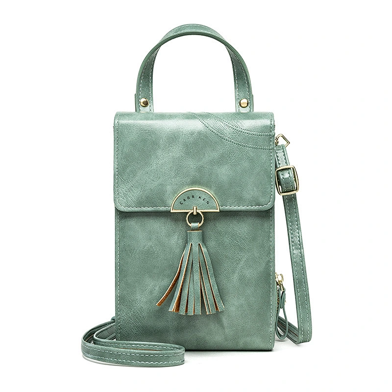 2020 Fashion Ladies Tassel Oil Wax Leather Crossbody Bag All-Match One Shoulder Mobile Phone Bag