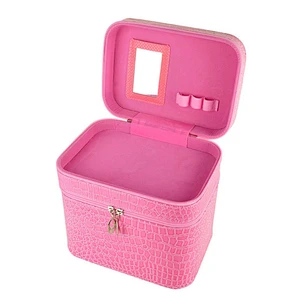 Large Capacity Double Layer Portable Travel Crocodile Pattern Beauty Makeup Cosmetic Case