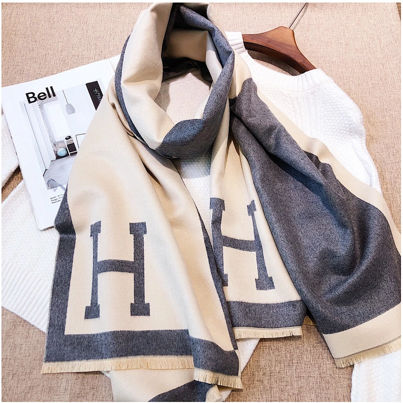 Superior Quality H Letter Plain Colors Cashmere Scarves Pashmina Shawls For Women