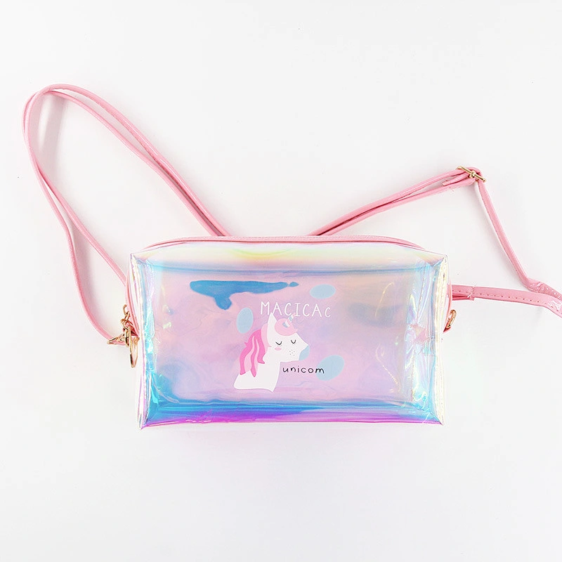Personalized Custom Unicorn Cosmetic Bag Cartoon Cute Female Bag TPU Transparent Laser Holographic Bag