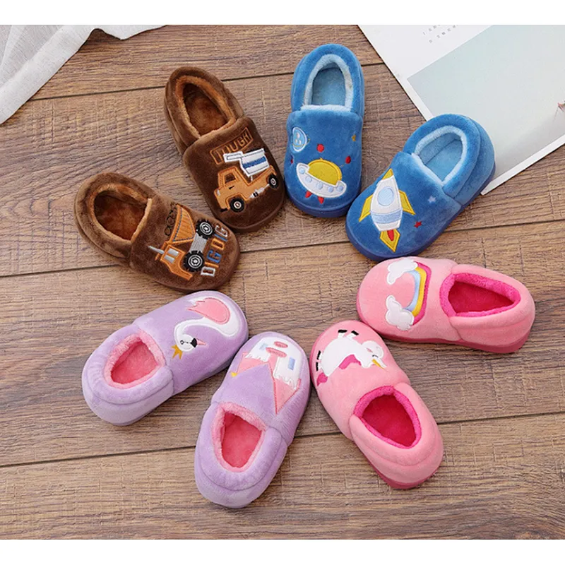 Kids Home Slippers Boys Girls Autumn Winter Slippers Cute Cartoon Home Shoes Children Warm Plush Slipper