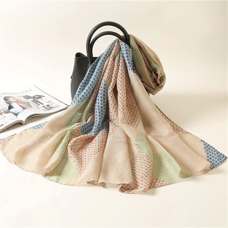 New outdoor shading scarves color matching thin section printing summer polyester sunscreen shawl scarf