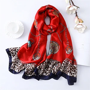 Leopard clock chain printed women sunscreen shade china brand silk scarf pareo beach towel