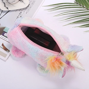 Color Unicorn Doll Pencil Case Makeup Storage Bag Students Children Plush Doll Pencil Case