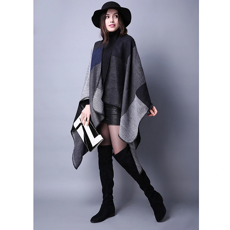 Autumn Winter Scarf Lattice Ladies Travel Shawl Cashmere European Ethnic Wind Split Thick Cloak