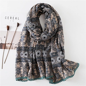 Summer new cotton and linen scarf long dual-use air conditioning fringed beach towel sunscreen shawl