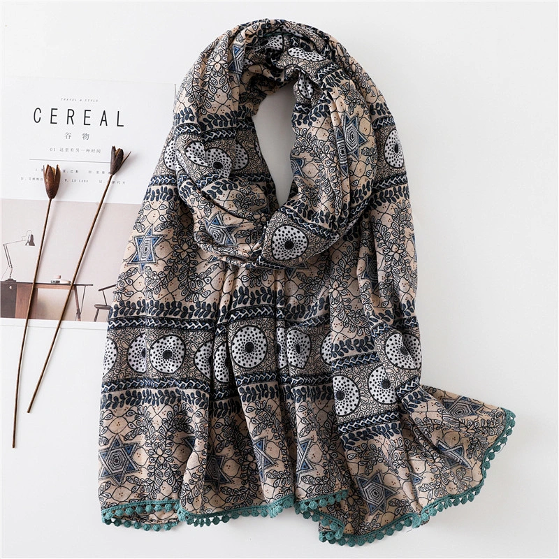 Summer new cotton and linen scarf long dual-use air conditioning fringed beach towel sunscreen shawl