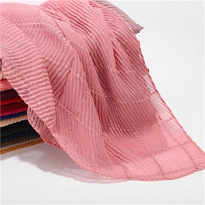 New muslim monochrome pleated plaid cotton ladies crinkle scarf hijabs shawl hijab