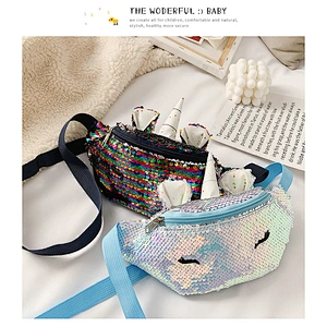 Wholesale sequined chest bag new children waist bag fashion cartoon unicorn sequin outdoor waist bag