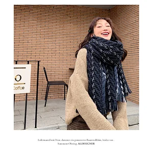 All-Match Simple Color Matching Shawl Windproof Woven Striped Thick Scarf