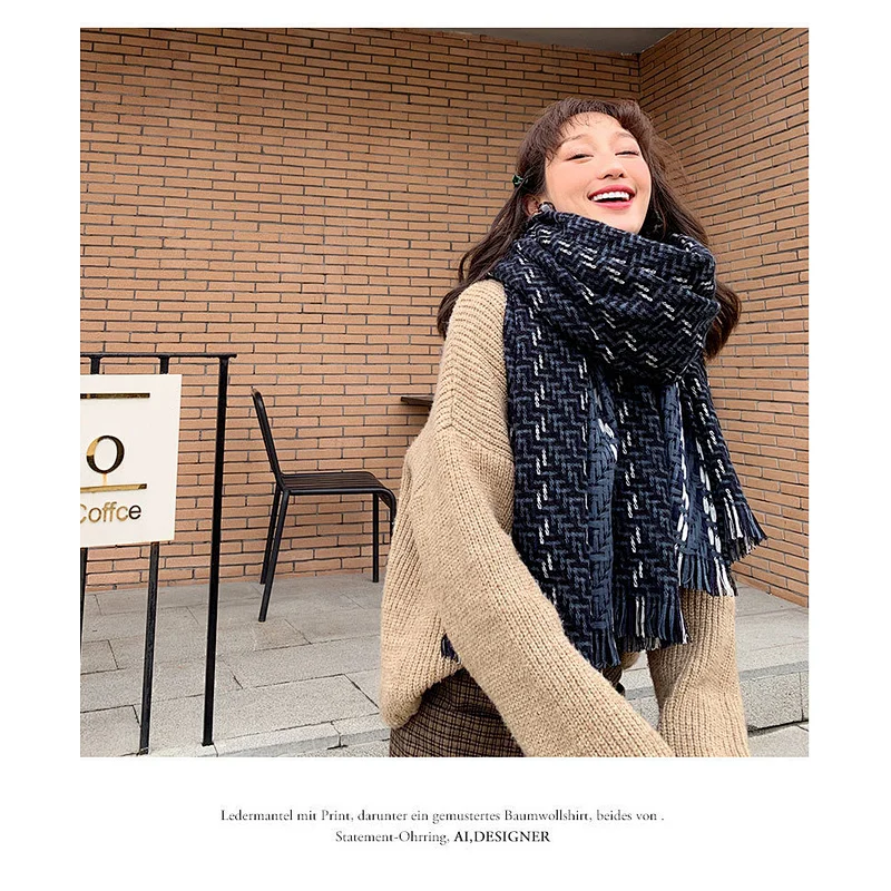 All-Match Simple Color Matching Shawl Windproof Woven Striped Thick Scarf