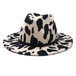 Autumn Winter Ladies Felt Leopard Print Wide Brimmed Felt Fedora Jazz Cap Panama Hat