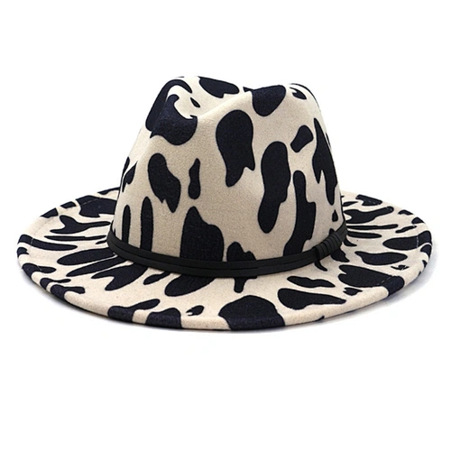 Autumn Winter Ladies Felt Leopard Print Wide Brimmed Felt Fedora Jazz Cap Panama Hat