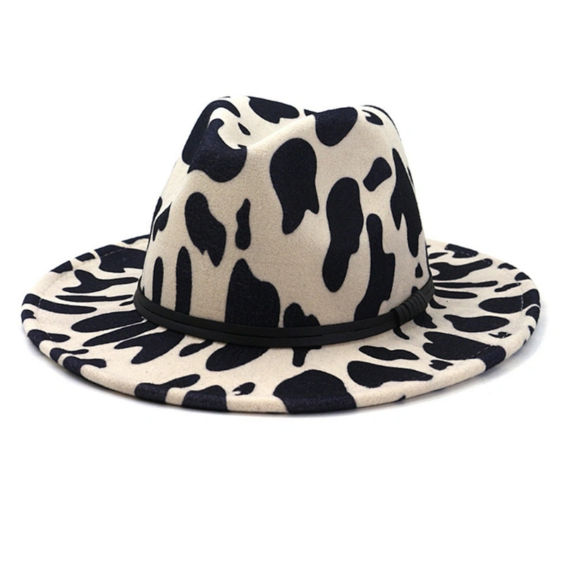 Autumn Winter Ladies Felt Leopard Print Wide Brimmed Felt Fedora Jazz Cap Panama Hat