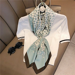 2020 New C Letter Shape Silk Printing 90*90CM Square Silk Scarf Women Wild Scarf Shawl Wholesale