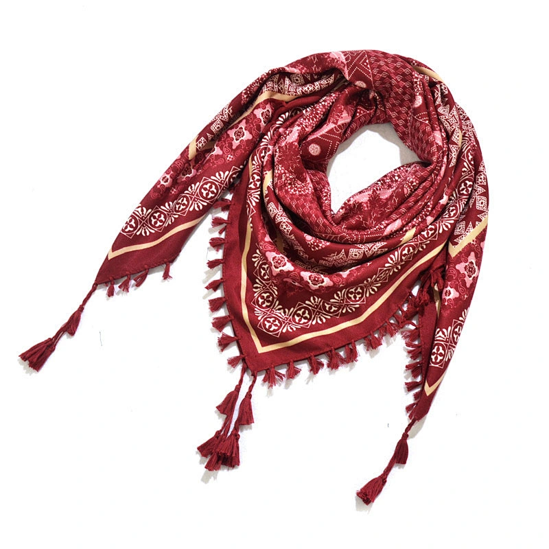 Bohemian Ladies Scarf Ethnic Style Knotted Tassel Scarf Jacquard Big Square Scarf