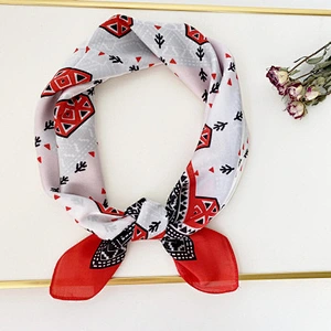 Spring and summer new simulation silk  geometric printed small silk chinese scarves silk square neck scarf