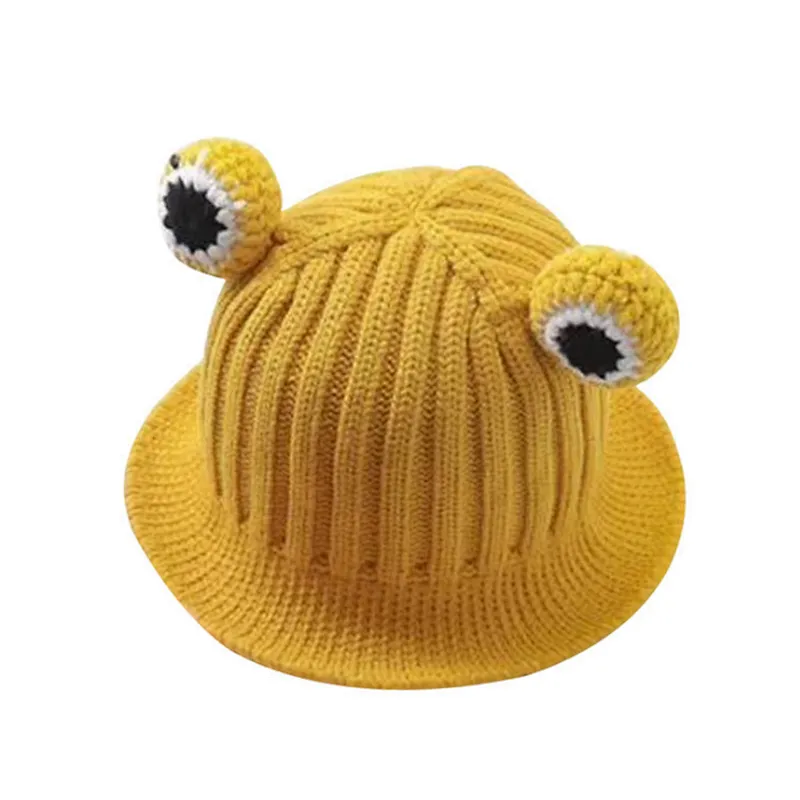 2020 Solid Color Cartoon Frog Knitted Hat Winter Warm Hat Acrylic Cap Beanie Hat For Kid Boy And Girl