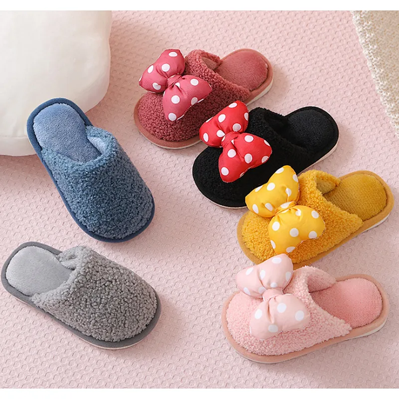 Winter Warm Cute Parent-Child Shoes Plush Children Cotton Slippers For Kids Baby Boys Girls Indoor Furry Slippers