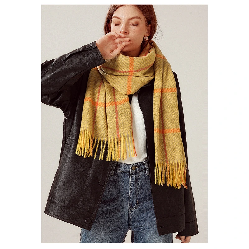 Scarf Autumn Winter 2020 New Plaid Cashmere Scarf Women'S Knitted British Simple Color Matching Warm Shawl