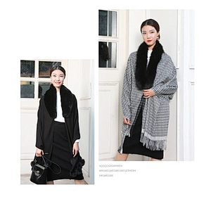 2020 Fur Collar Shawl Female Winter Cloak-Style Jacket British Scarf Dual-Use Thick Tassel Plaid Winter Cloak