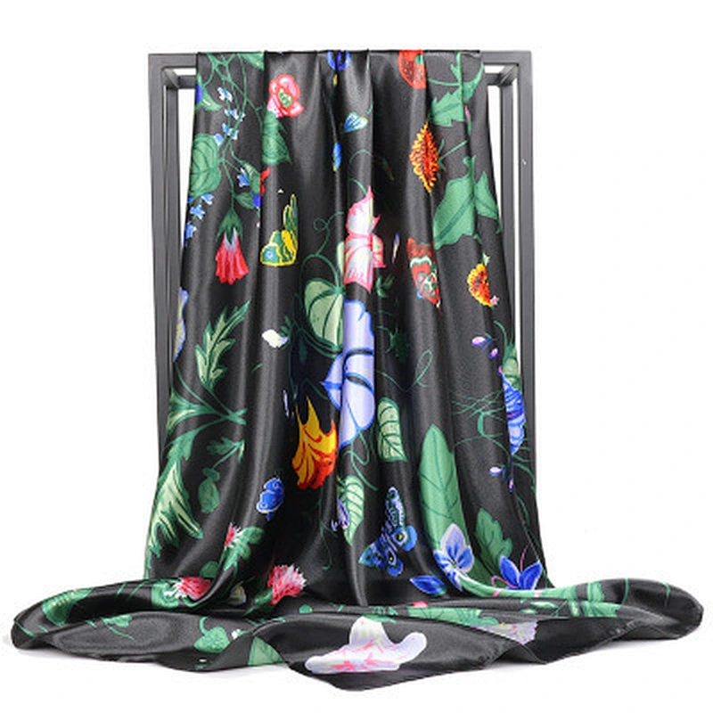 Hot sale wholesale large square scarf flowerprint silk scarf 90x90 square ladies scarf shawl