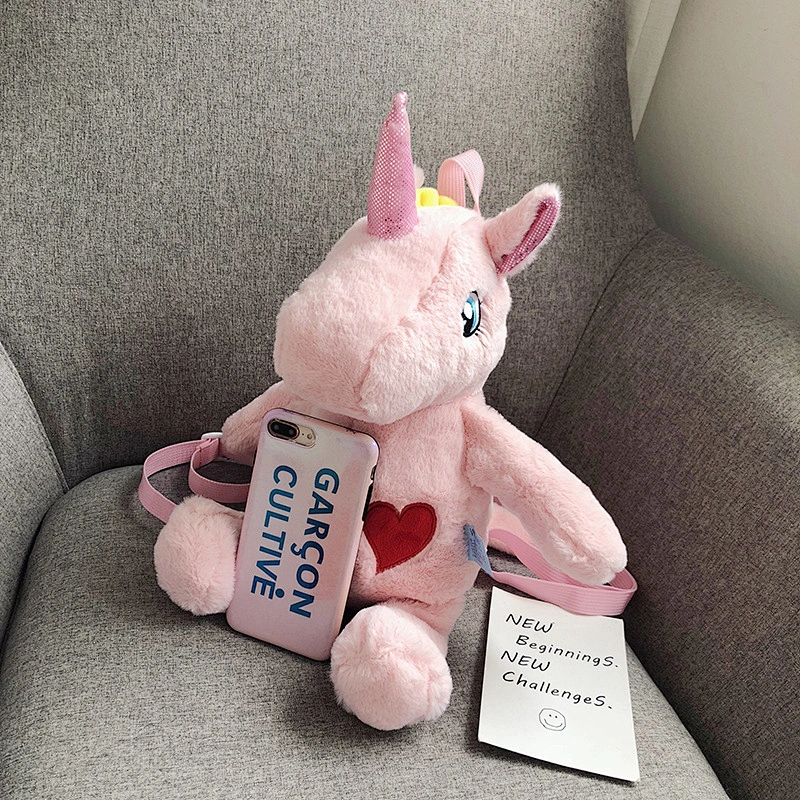 Factory Wholesale Design Custom Cute Plush Soft 3D Unicorn Backpack Kids
