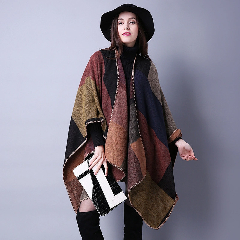 Autumn Winter Scarf Lattice Ladies Travel Shawl Cashmere European Ethnic Wind Split Thick Cloak