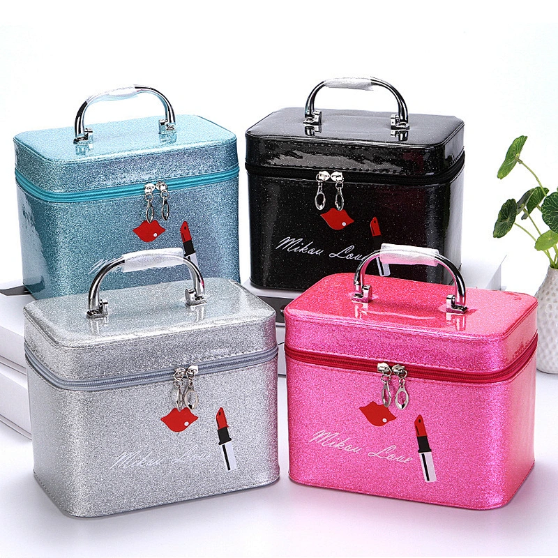 High Quality PU Leather Makeup Box Women Travel Vanity Jewelry Cosmetic Case With Mirror