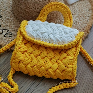 Handmade Woven Cotton Rope Tote Bag Matching Color Ladies Winter Small Crossbody Bag