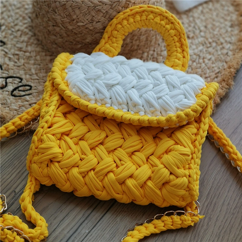 Handmade Woven Cotton Rope Tote Bag Matching Color Ladies Winter Small Crossbody Bag