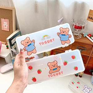 Girl Ins Double-Layer Pencil Case Creative Korean Cute Cartoon Pencil Case Japanese Frosted Stationery Box