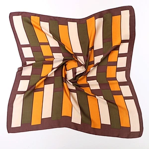 Spring new product simple professional decoration small scarf plaid stitching printed satin silk small square scarf