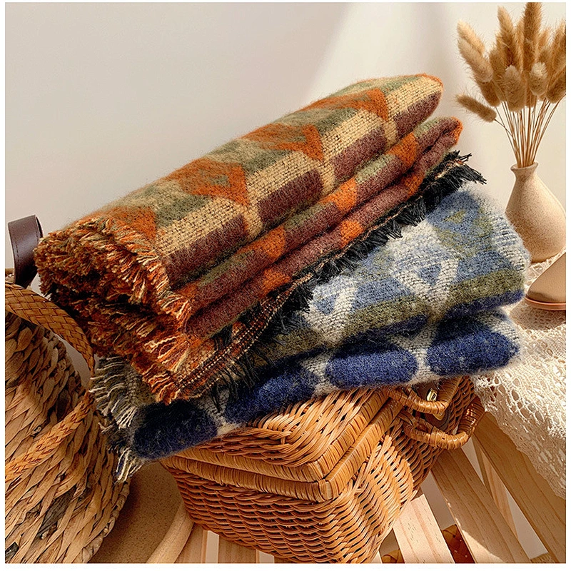 Super Long Shawl Female Autumn Winter Warm Bohemian Scarf Double-Sided Tassel Dual-Use Thick Woolen Scarf