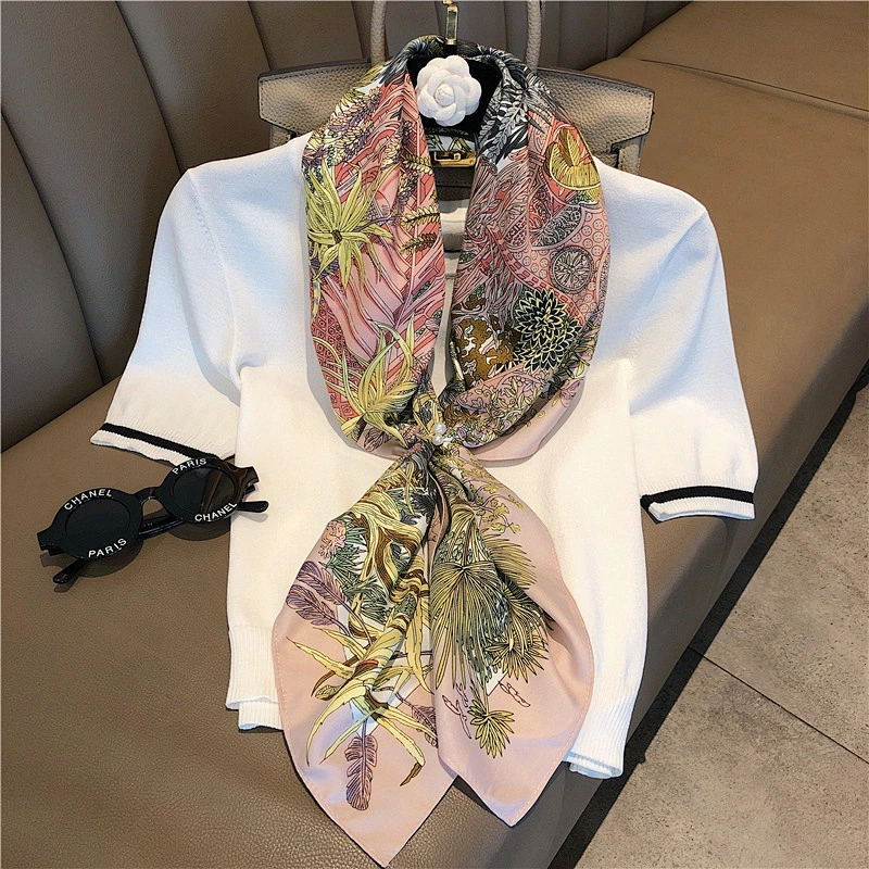 Factory wholesale spring new simulation silk 90cm printed totem scarf scarf large square shawl