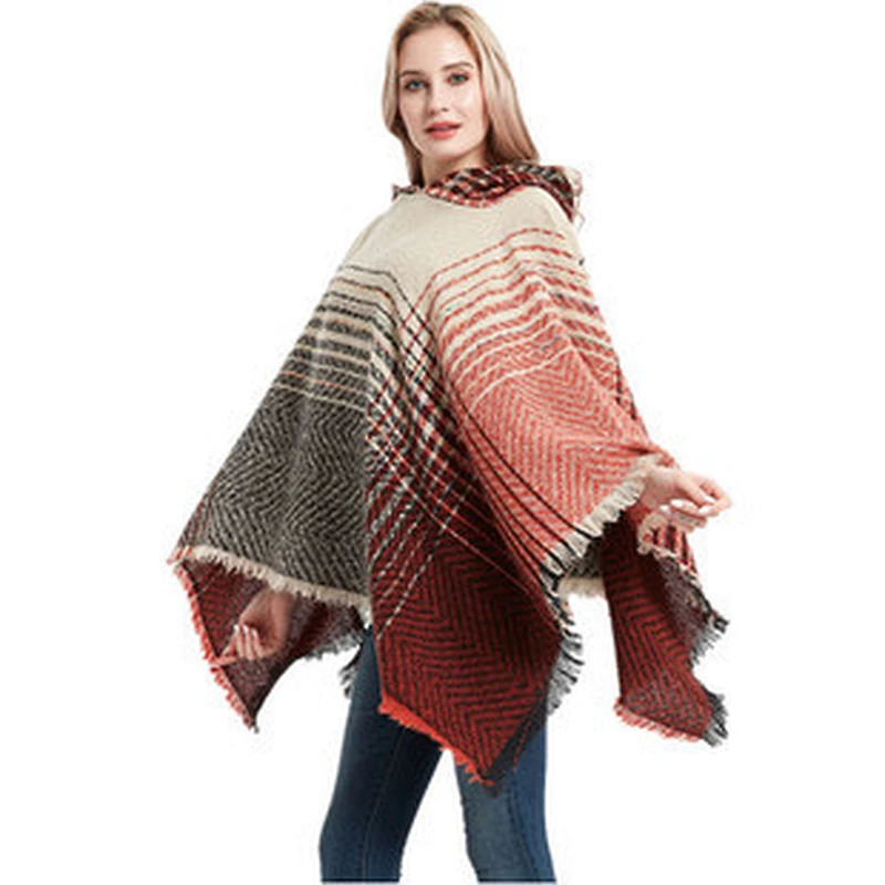 Fringed Scarf European American New Style 100% Polyester Coarse Bristles Plaid Square Scarf Thickening Ladies Shawl