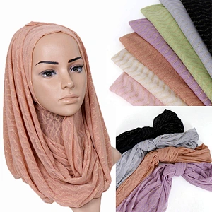 Candy Color Polyester Scarf Muslim Hijab Solid Crinkle Headband Shawls Wrap Lady Head Kerchief Winter Pashmina Scarves