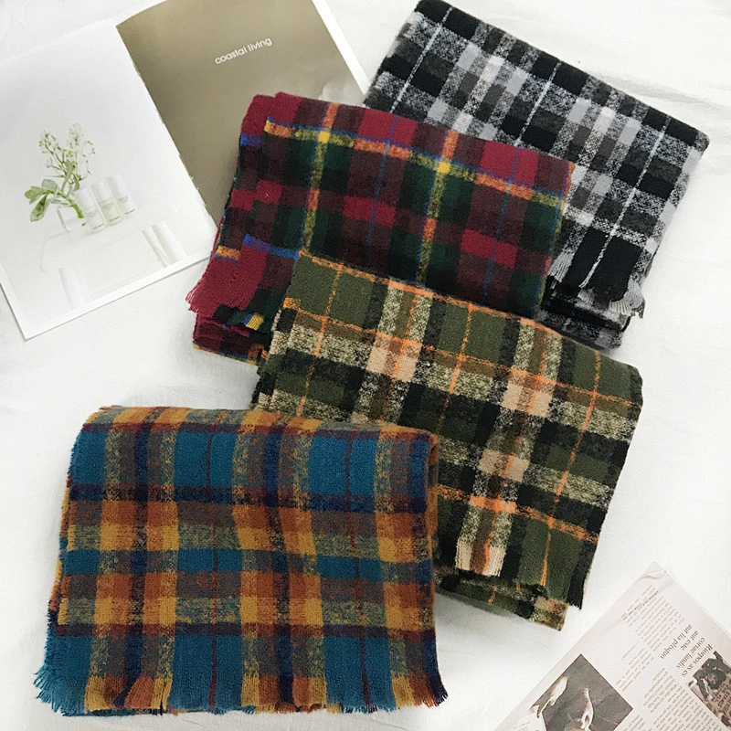 British Style Retro Plaid Cashmere Scarf Women's Winter Warmth All-Match Soft Dual-Use Scarf Manufacturers Wholesale