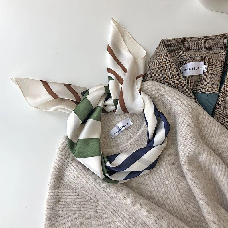 Manufacturers 70cm Small Square Scarf Ins Simple Striped Geometric Bright Yellow Color Matching Scarf Headband
