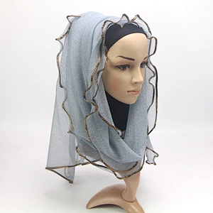 Gold thread covered sunscreen scarf shawl women headscarves fashion blended scarf muslim turban hijab