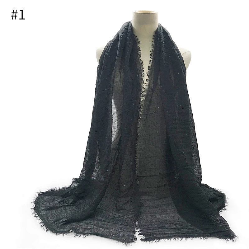 Female cotton and linen solid color little wild tassel scarf soft shawl muslim headscarf